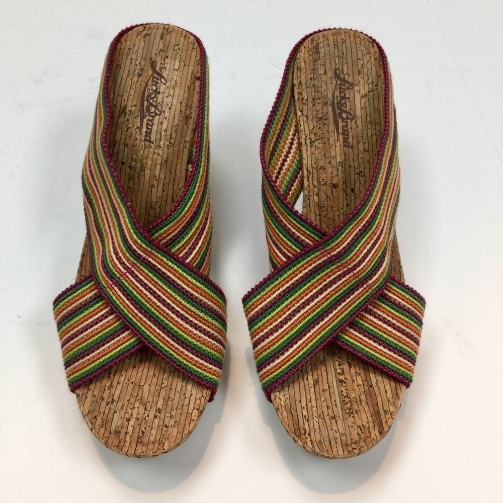 Lucky Brand Multicolor Striped Cork Wedge Sandals